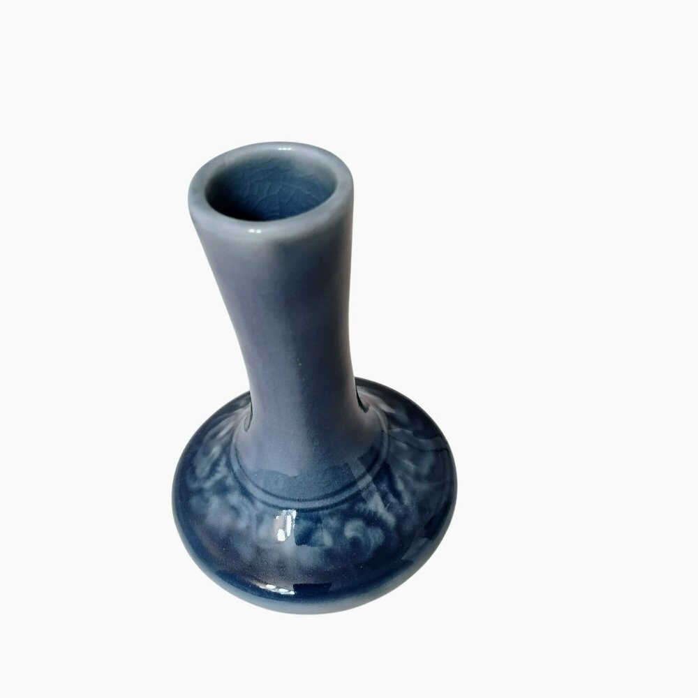 Siam Celadon Vintage Pottery Vase Blue Thailand Wood Ash Glaze Handmade Thai Art - Picture 2 of 10